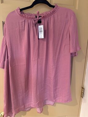 Torrid Ruffle Neck Satin Tie Blouse - Dusty Rose